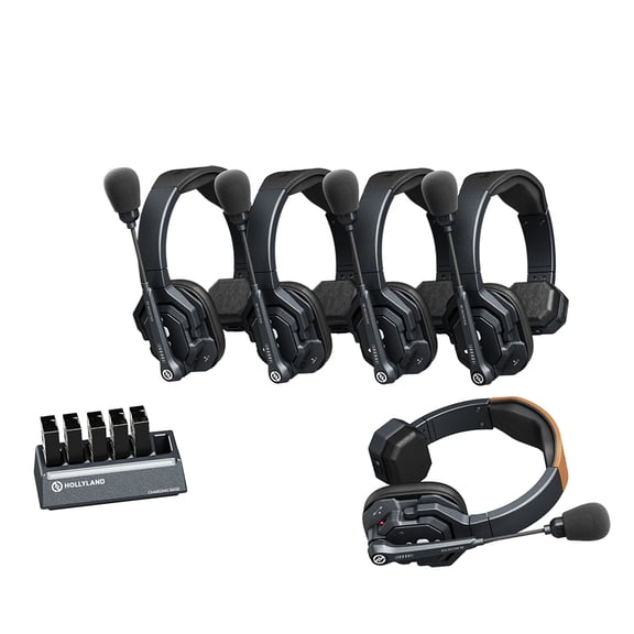 Hollyland Solidcom Global SE Full-Duplex ENC Wireless Intercom System with 5x Single-Ear Headsets, 2.4GHz