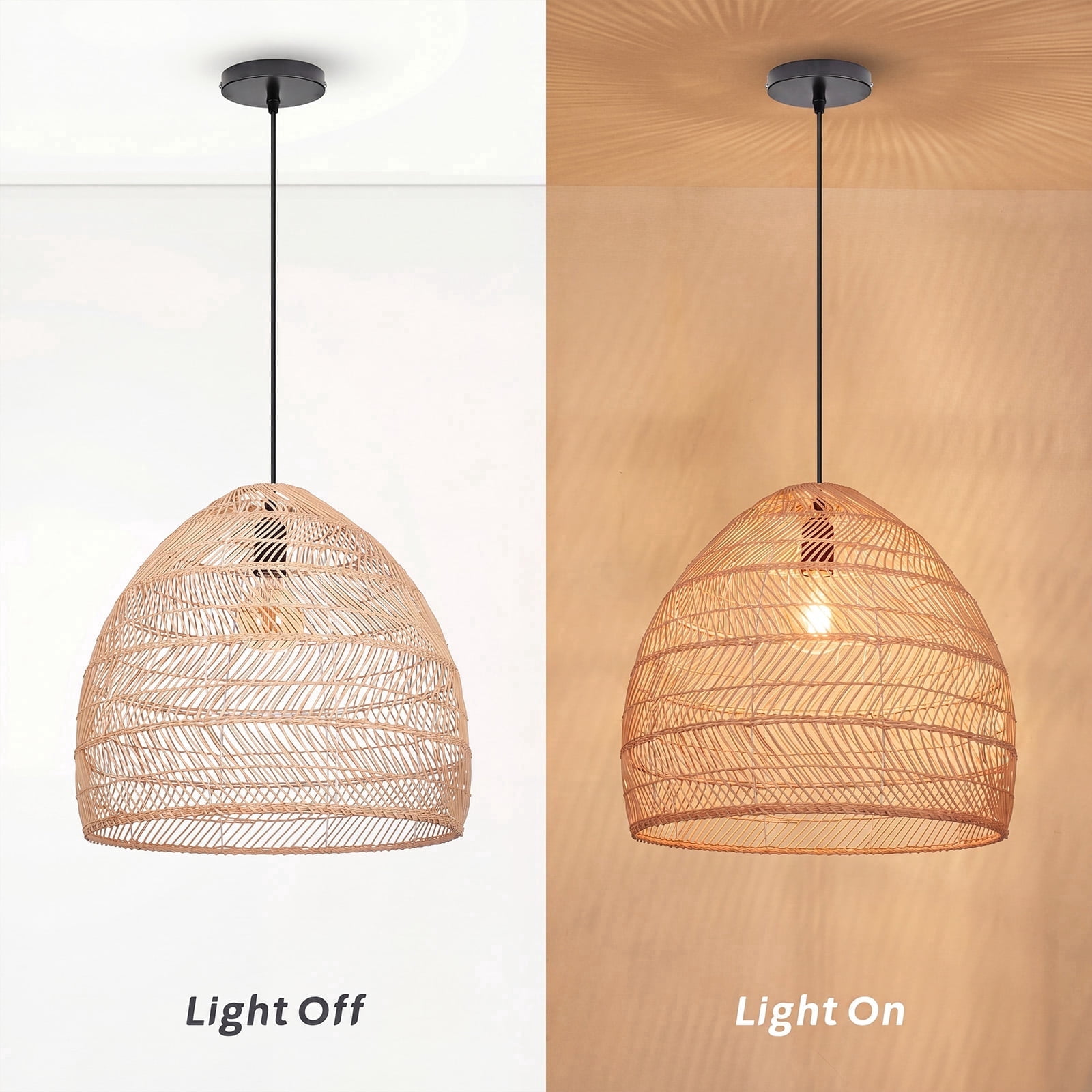 Hollymoon Bohemian Rattan Lighting Fixture Wicker Hanging Pendant Lights