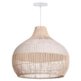 thumbnail image 1 of Hollymoon White Handwoven Rattan Boho Pendant Lighting Fixtures, Wicker Hanging Ceiling Light Chandelier, Handmade Woven Basket Lampshade for Kitchen Island, 1 of 8