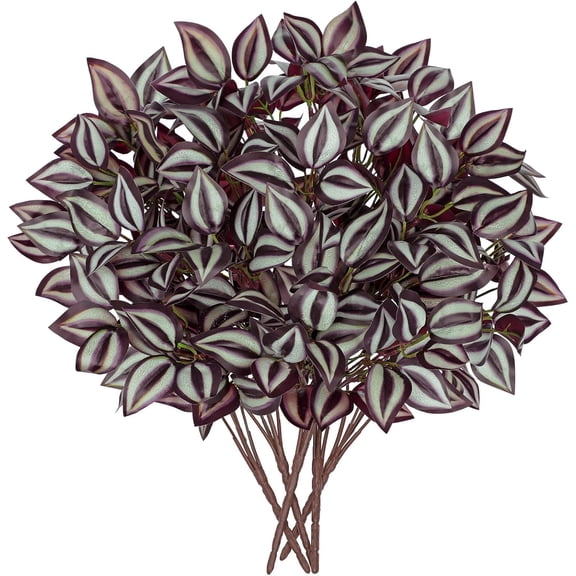 Hollyone 5 Bundles Artificial Greenery Plants Stems Faux Wandering Jew Leaves Plant Bouquet Fillers for Arrangement, Fake Shrub Bushes Plants for Home Centerpiece Indoor Outdoor Garden Patio Porch