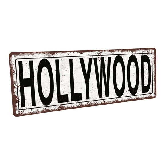 Hollywood 4"x12" Metal Sign, Wall Décor for Home and Office