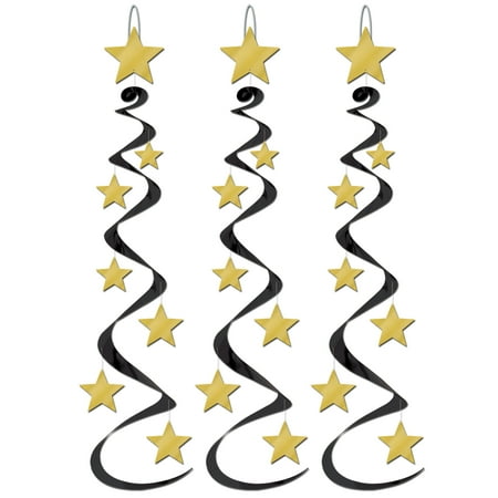 Black and Gold Star Whirls, 30", (6/Pkg)
