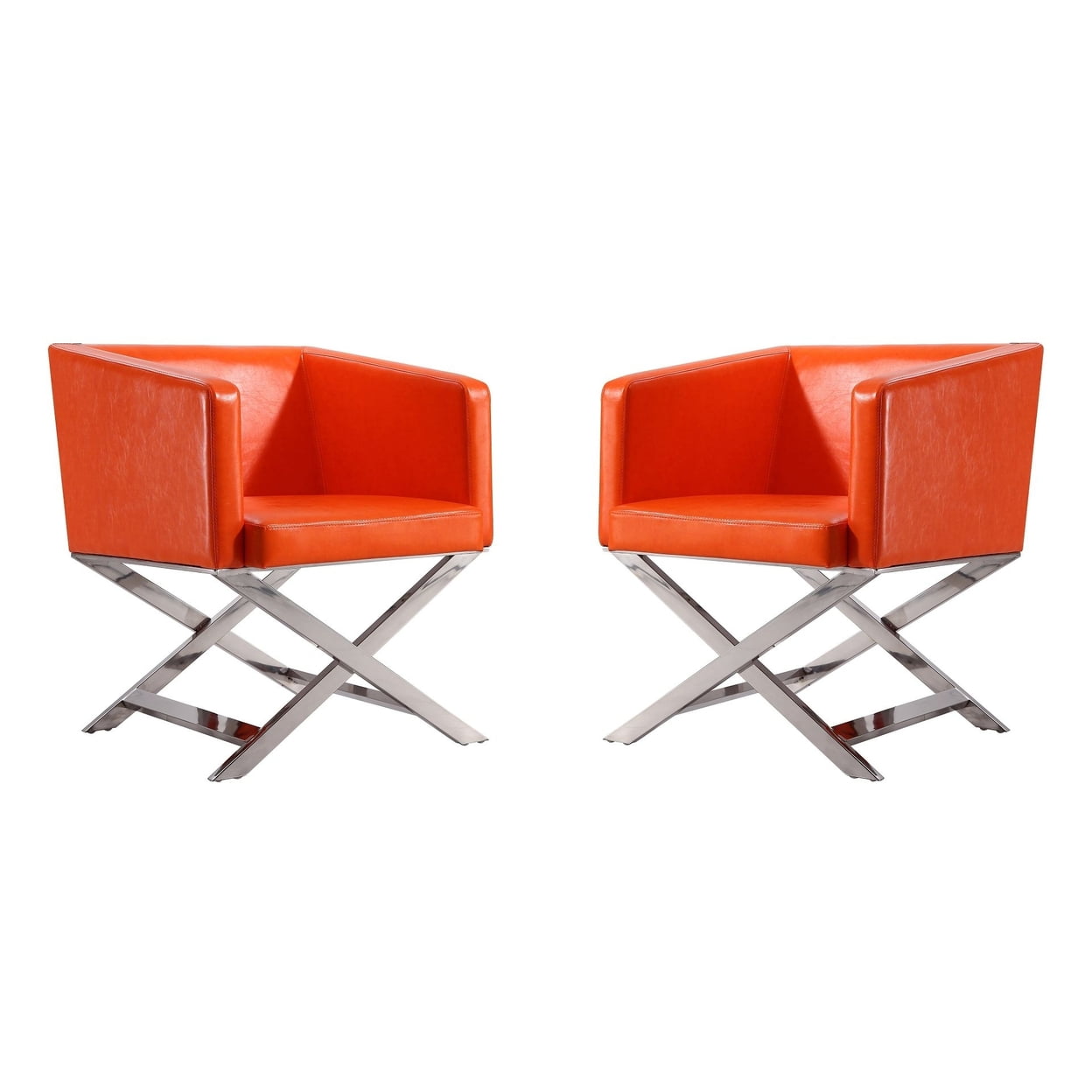 Hollywood Chrome Orange Faux Leather Director's Accent Chair