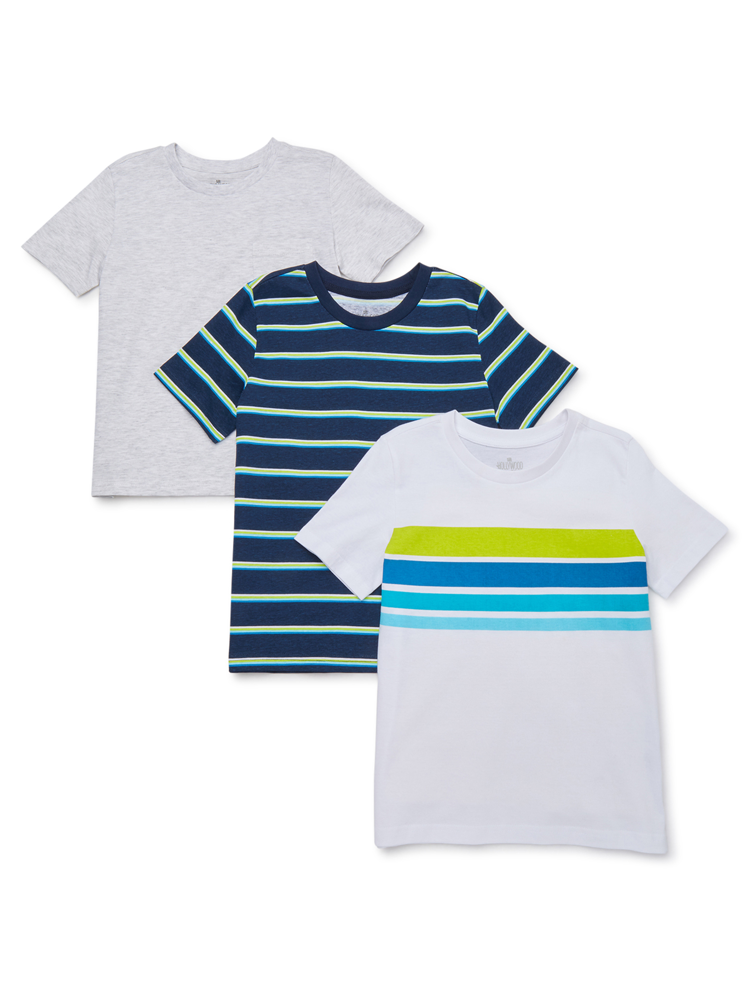 Hollywood Boys Stripe & Solid Short Sleeve T-Shirt 3 Pack Sizes 4-18 - image 1 of 3