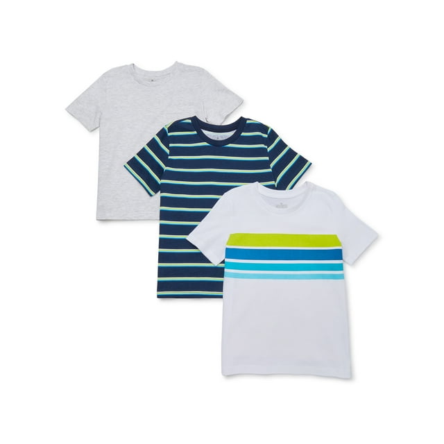 Hollywood Boys Stripe & Solid Short Sleeve T-Shirt 3 Pack Sizes 4-18
