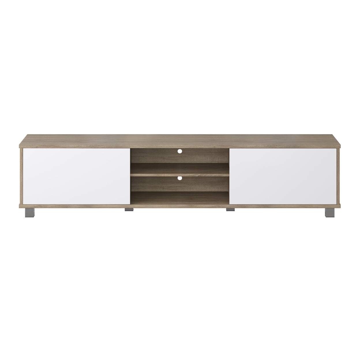 Modern Hollywood 76" White & Brown Wood Grain TV Stand with Storage