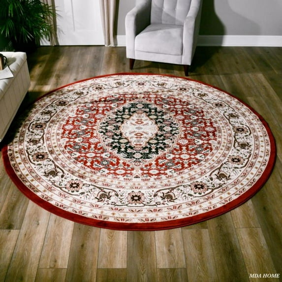 Hollywood Collection Polypropylene Red And Cream 6' X 6' Area Rugs HY1766