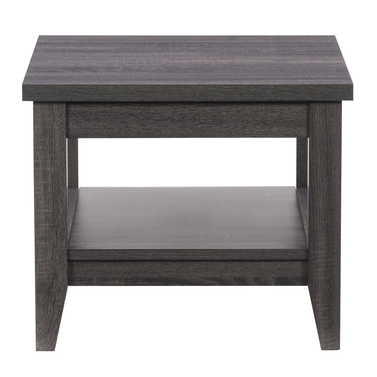 Mid-Century Dark Gray Wood Square Side Table with Shelf