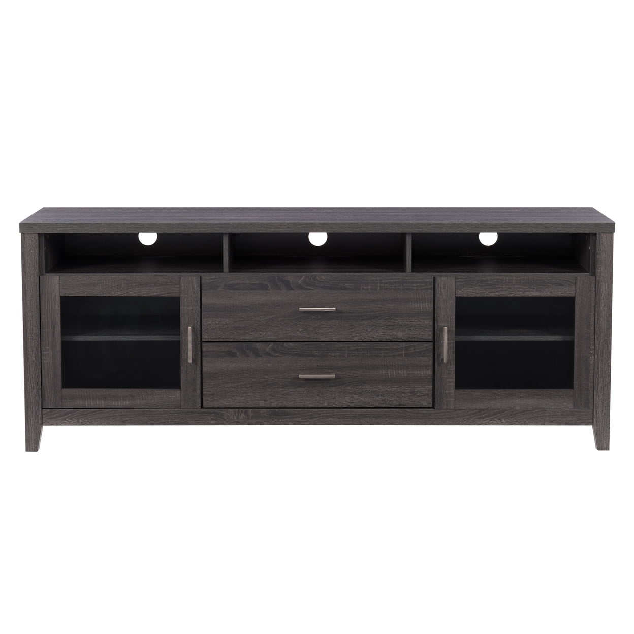 Hollywood Classic Dark Gray Entertainment Bench with Tempered Glass Doors