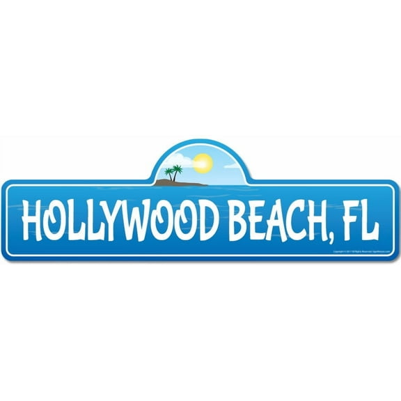Hollywood FL Florida Beach Street Sign | Indoor/Outdoor | Surfer Ocean Lover Décor For Beach House Garages Living Rooms Bedroom | Signmission Personalized Gift