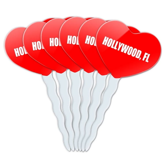 Hollywood FL Heart Love Cupcake Picks Toppers - Set of 6