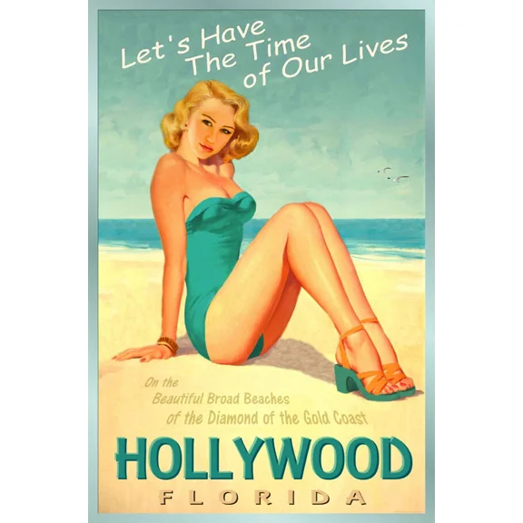 Hollywood Florida Gold Coast Broward County Travel Poster Home Decor Office Wall Art
