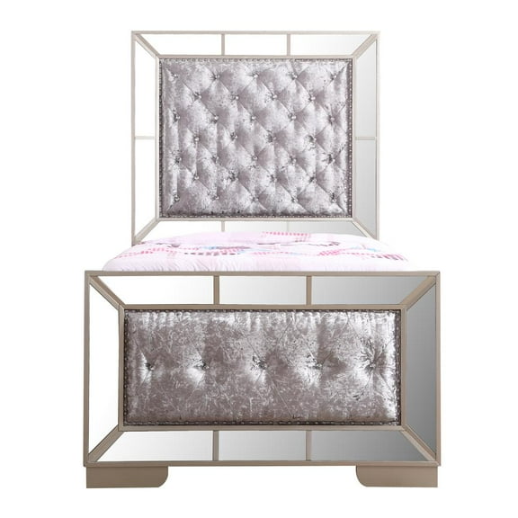Passion Furniture Hollywood Hills Silver Champagne Twin Panel Beds