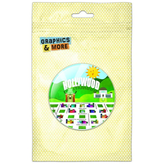 Hollywood Map Chinese Theatre Griffith Observatory Refrigerator Button Magnet