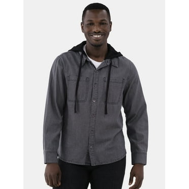 Hollywood Men's Denim Button up Hooded Shacket S to XL