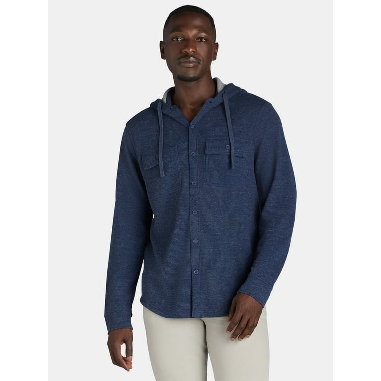 Hollywood Men s Thermal Button Up Hoodie with Long Sleeves Sizes S XL