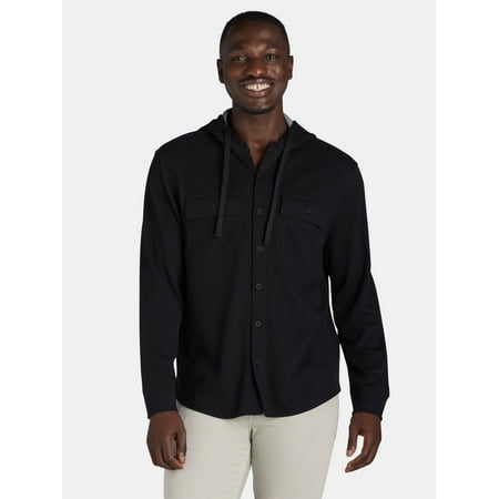 Hollywood Men's Thermal Button Up Hoodie with Long Sleeves, Sizes S-XL