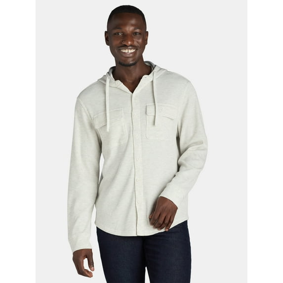 Hollywood Men's Thermal Button Up Hoodie with Long Sleeves, Sizes S-XL