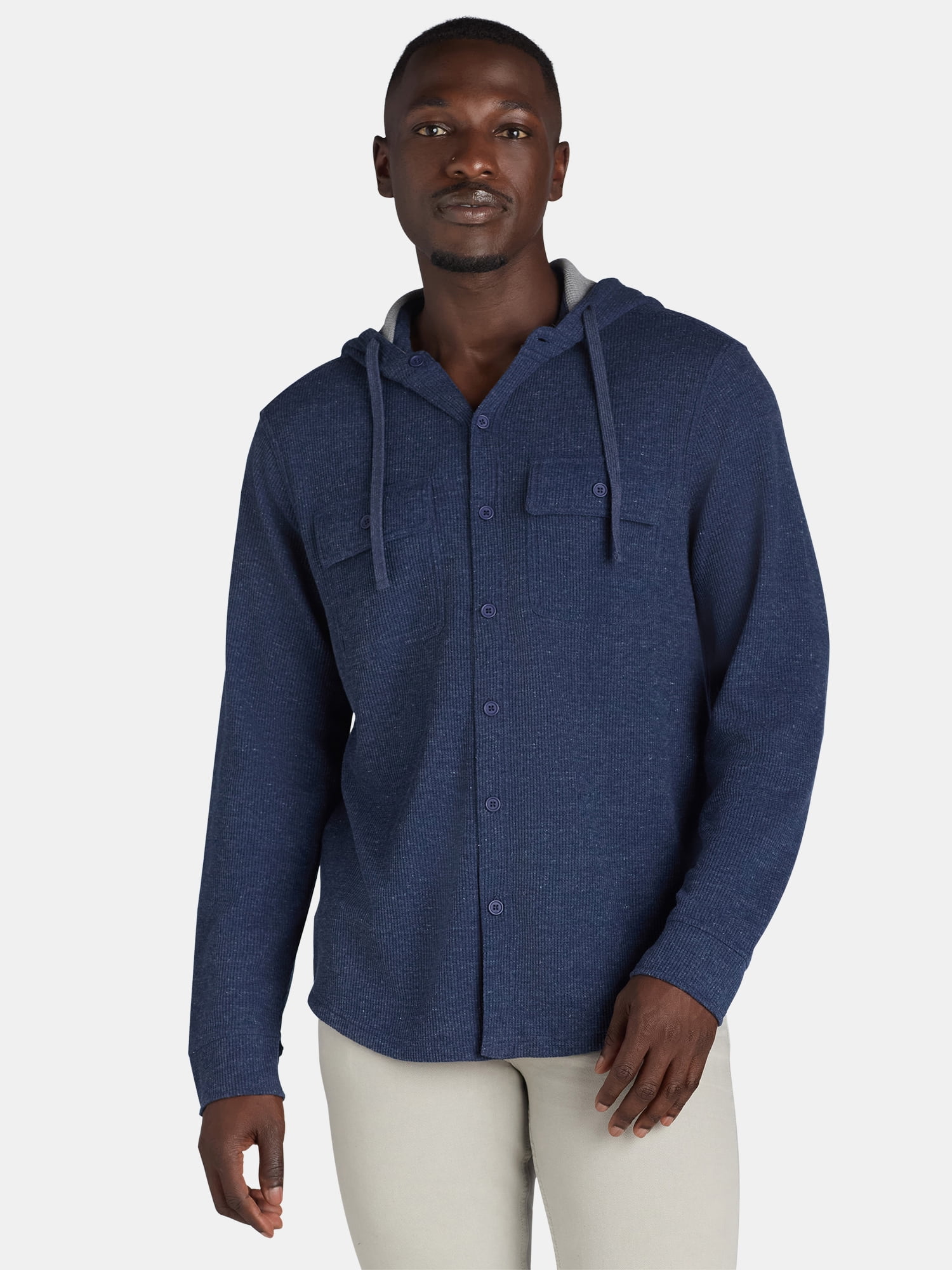 Hollywood Men's Thermal Button Up Hoodie with Long Sleeves, Sizes S-XL -  Walmart.com