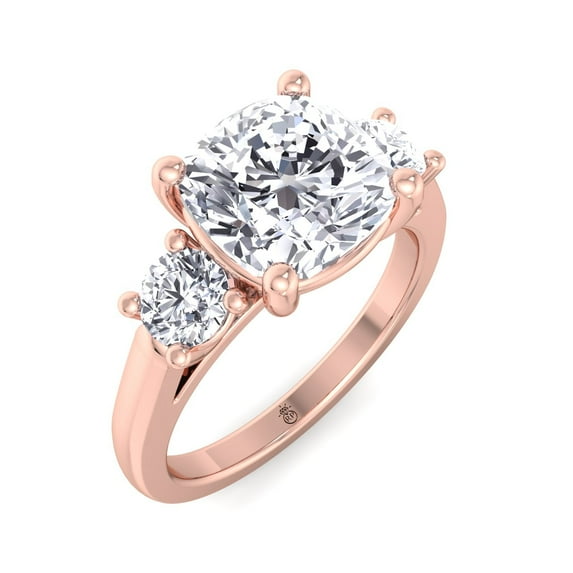 Hollywood - Moissanite Cushion Cut Lab Diamond Engagement Ring With Round Sidestones