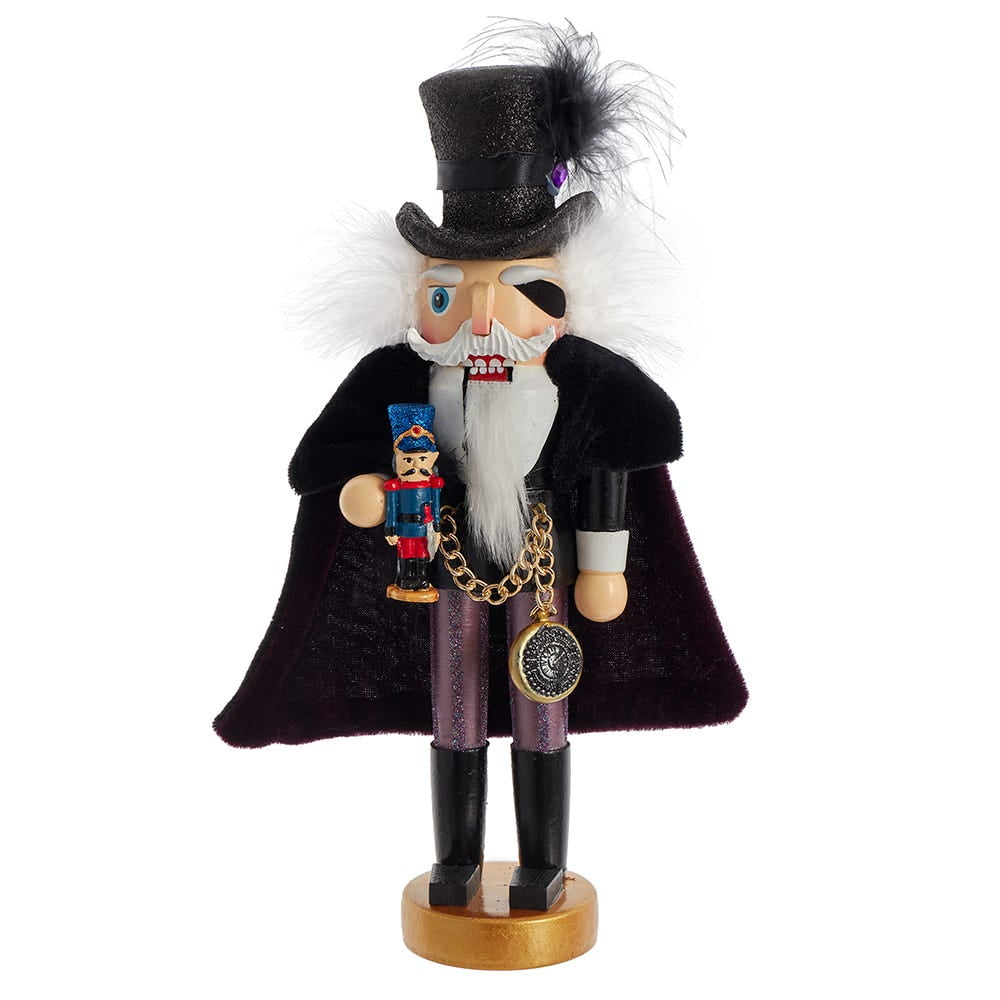 12-Inch Black and Gold Wooden Drosselmeyer Nutcracker