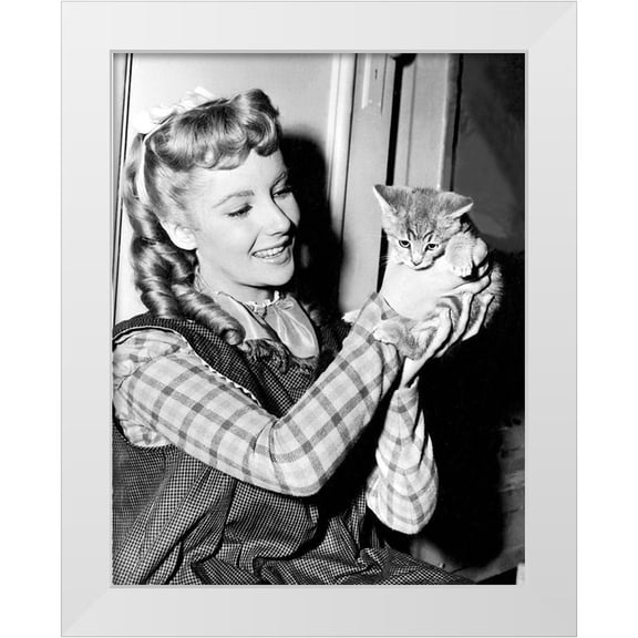 Hollywood Photo Archive 12x14 White Modern Wood Framed Museum Art Print Titled - Elizabeth Taylor with kitten