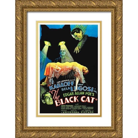 Hollywood Photo Archive 13x18 Gold Ornate Wood Framed with Double Matting Museum Art Print Titled - Black Cat Poster, 1934