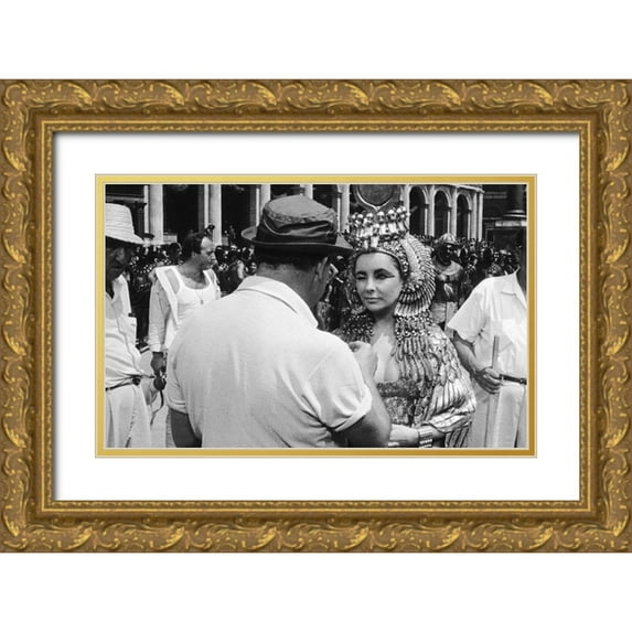 Hollywood Photo Archive 14x10 Gold Ornate Wood Framed with Double Matting Museum Art Print Titled - Behind the Scenes - Elizabeth Taylor - Cleopatra