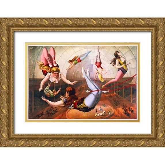 Hollywood Photo Archive 14x11 Gold Ornate Wood Framed with Double Matting Museum Art Print Titled - Trapeze Artists In Circus
