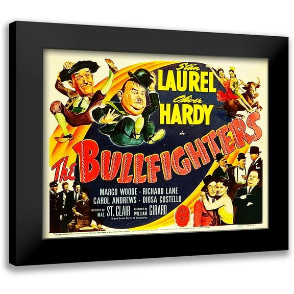 Hollywood Photo Archive 14x12 Black Modern Framed Museum Art Print Titled - Laurel and Hardy - The Bullfighters, 1945