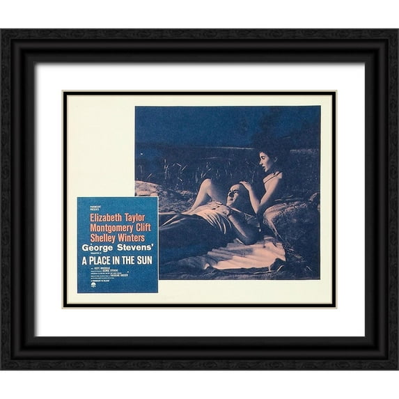 Hollywood Photo Archive 14x12 Black Ornate Wood Framed with Double Matting Museum Art Print Titled - Elizabeth Taylor - A Place in the Sun - Lobby Card