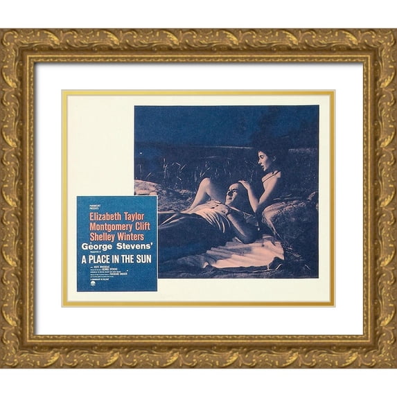 Hollywood Photo Archive 18x15 Gold Ornate Wood Framed with Double Matting Museum Art Print Titled - Elizabeth Taylor - A Place in the Sun - Lobby Card