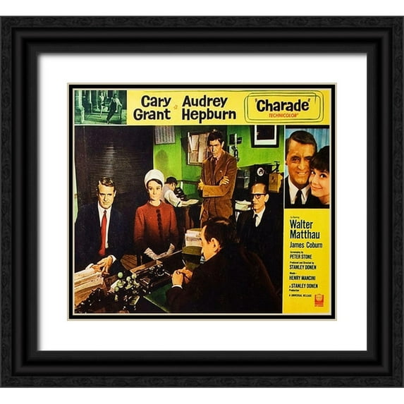 Hollywood Photo Archive 22x20 Black Ornate Wood Framed with Double Matting Museum Art Print Titled - Cary Grant - Charade - Lobby Card