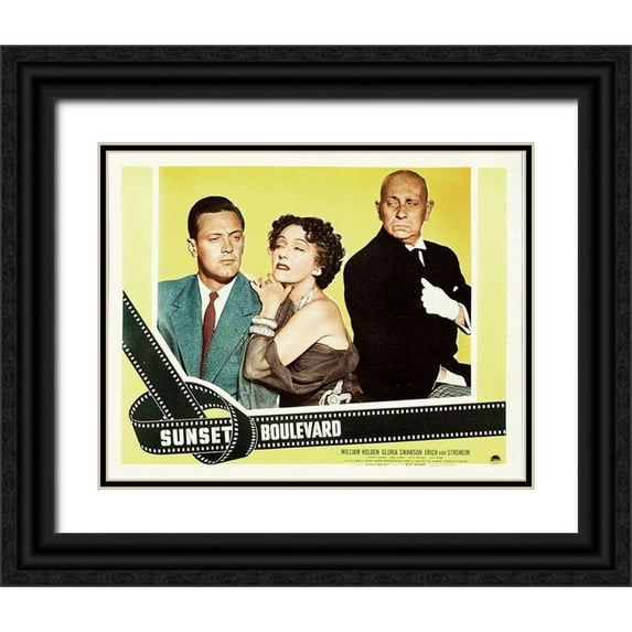 Hollywood Photo Archive 24x20 Black Ornate Wood Framed with Double Matting Museum Art Print Titled - Sunset Boulevard - Lobby Card