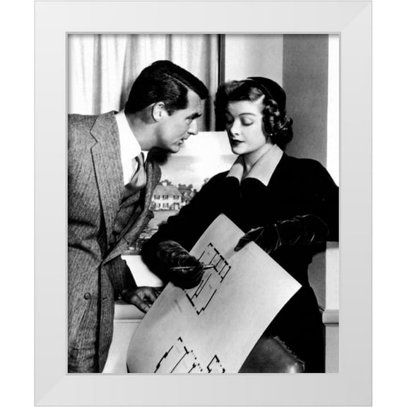 Hollywood Photo Archive 26x32 White Modern Wood Framed Museum Art Print Titled - Cary Grant with Myrna Loy - Mr. Blandings Builds His Dream House