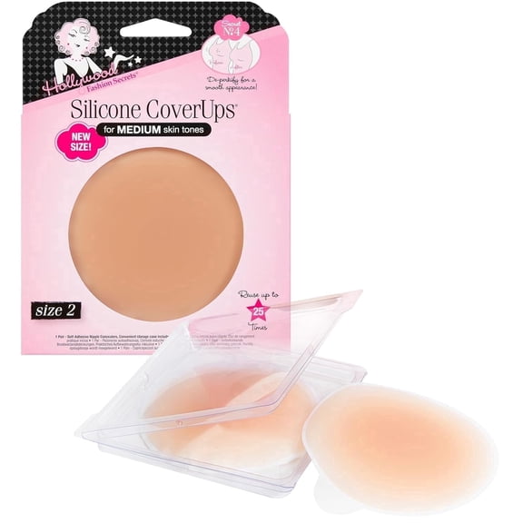 Hollywood Fashion Secrets Sticky Bra Silicone Nipple Covers for Women, 1 Pack, Medium Shade, Size 2