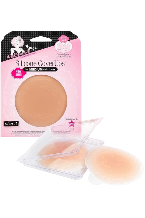 Sticky Bra Silicone Nipple Covers for Women, 1 Pack, Medium Shade, Size 2