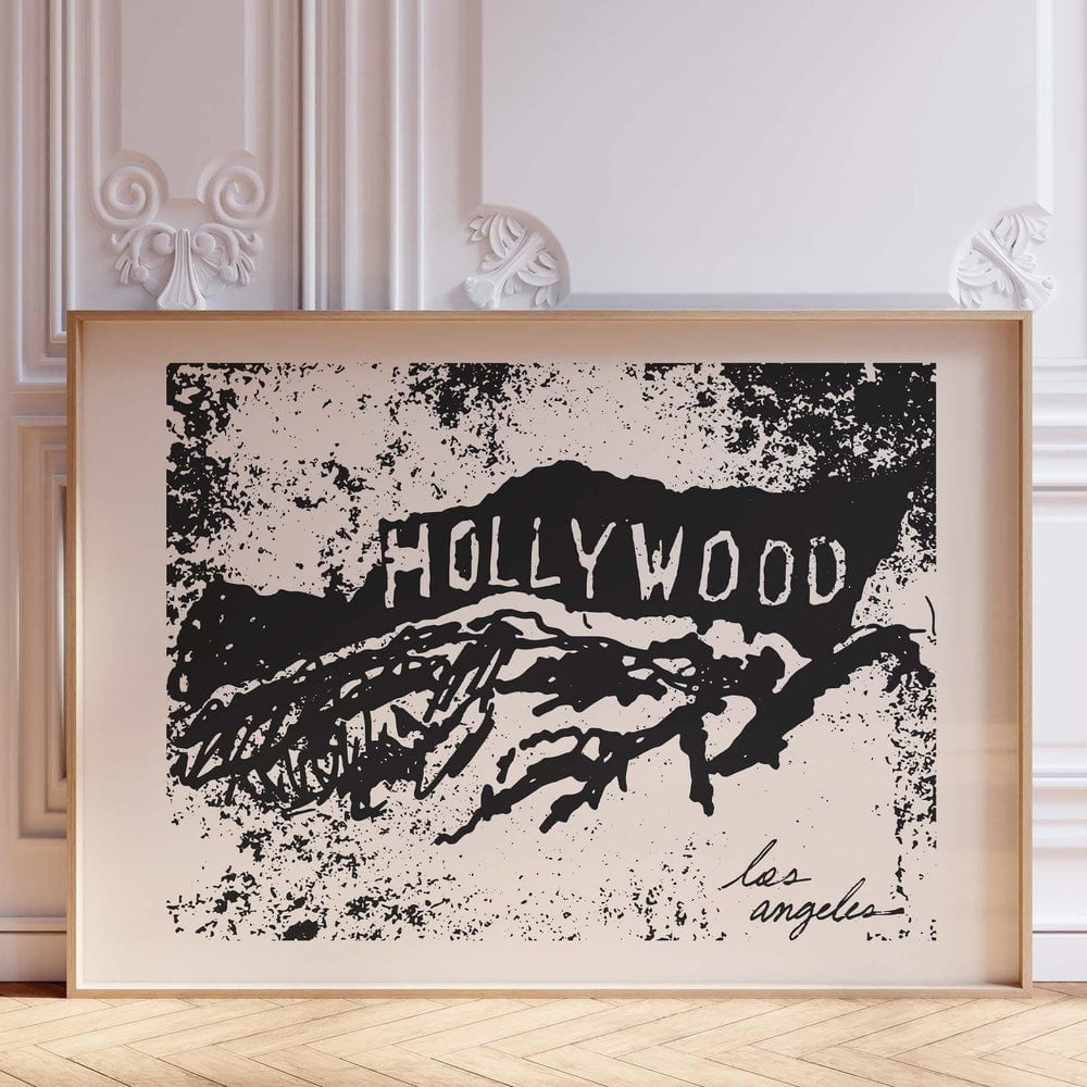 Hollywood Sign Print, Minimalist Los Angeles Poster UNFRAMED PAPER