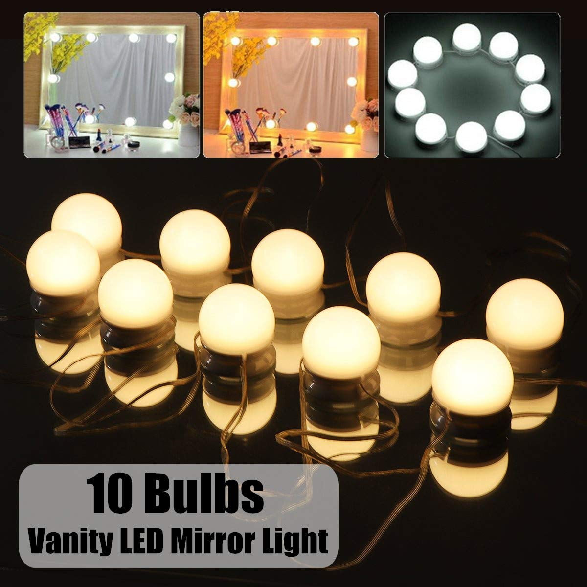 Hollywood Style LED Vanity Mirror Lights Kit with 10 Dimmable Light ...