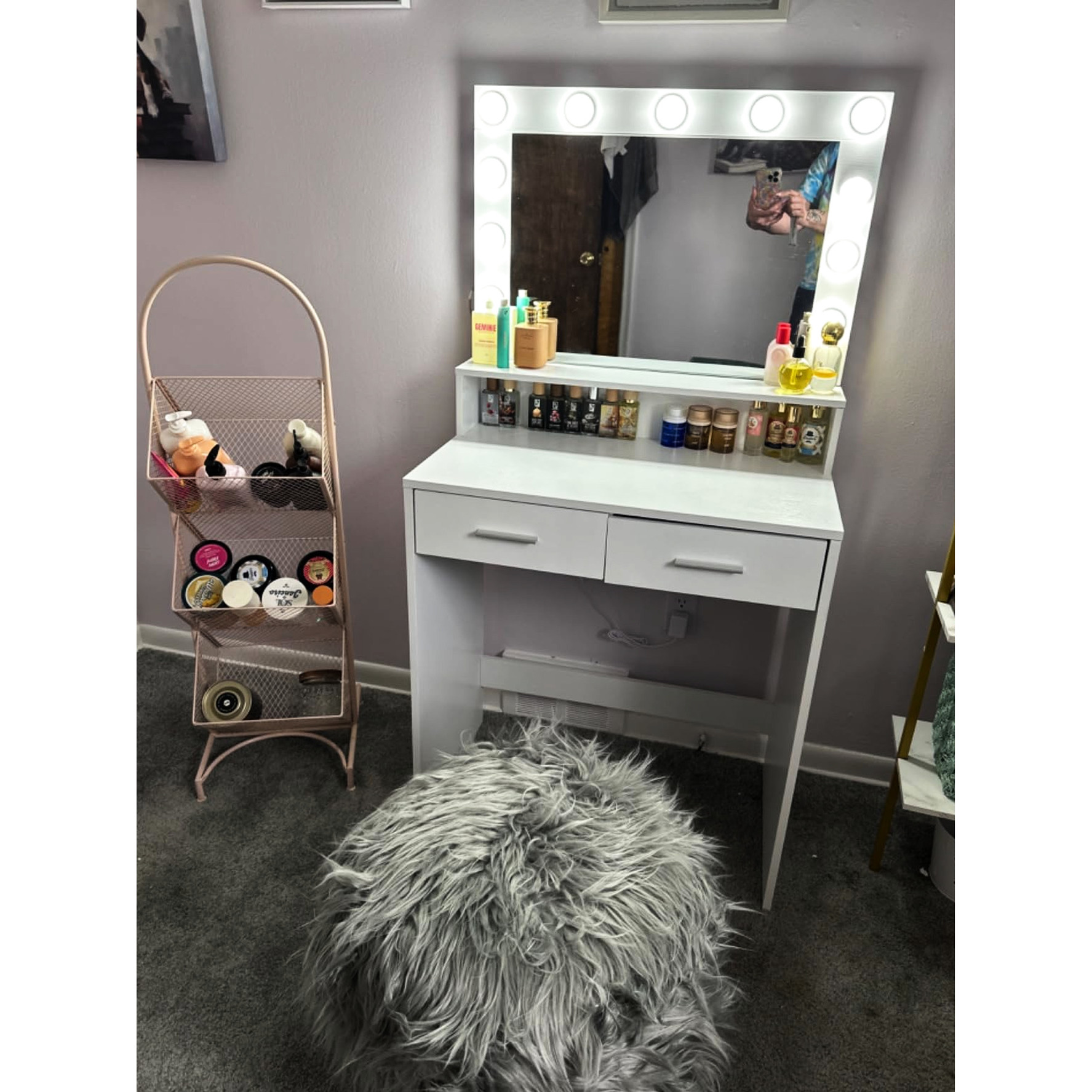 Hollywood-Style Lighting & Large Drawers - Vanity Desk Set for Bedroom ...