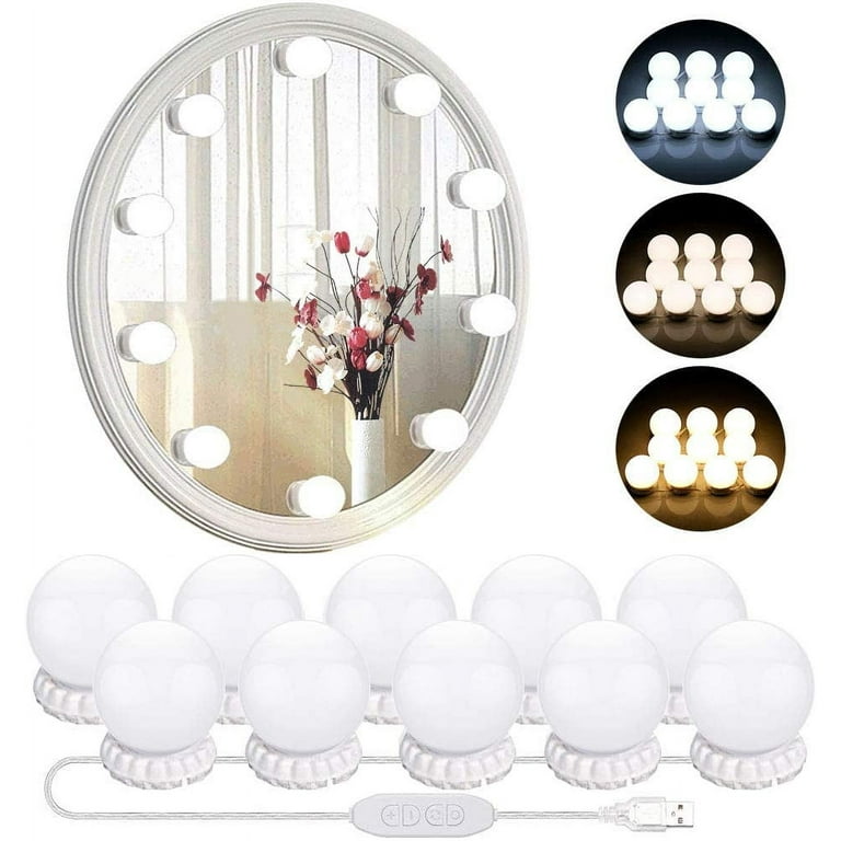  Consciot LED Vanity Lights For Mirror, Hollywood Style Vanity  Lights With 10 Dimmable Bulbs, Adjustable Color & Brightness, USB Cable, Mirror  Lights Stick on for Makeup Table Dressing Room, White 