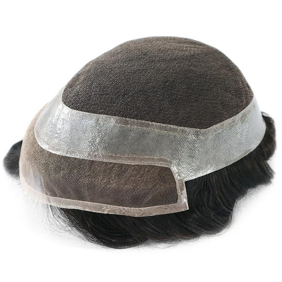 Hollywood Swiss Lace in Front and Center Man Hairpiece 100% Human Hair Men Toupee Hair Replacement System for Men Natural Looking Black Invisible Hairline