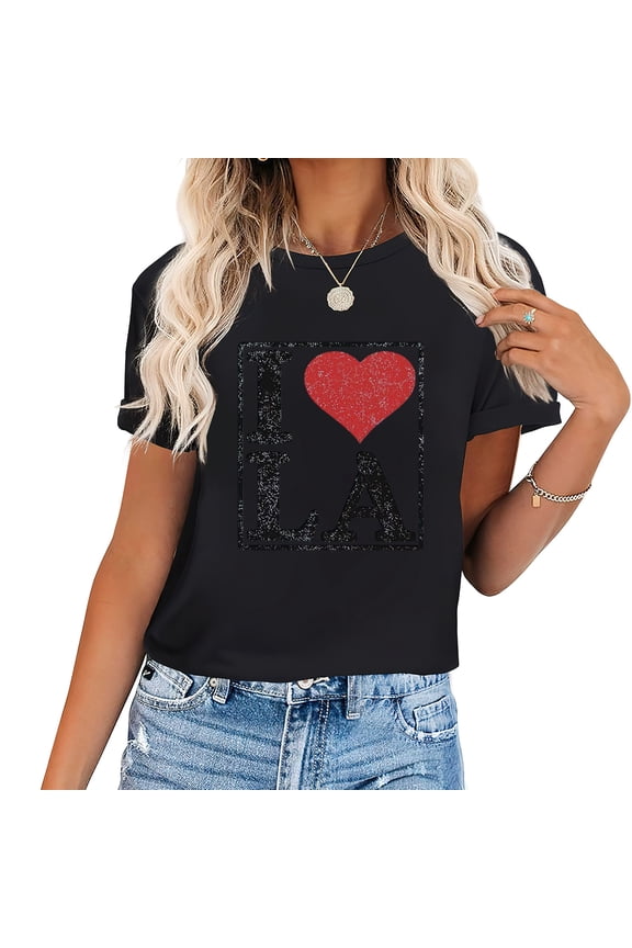 Hollywood Thread Classic I Love LA with Red Heart Los Angeles Pride Women's T-Shirt
