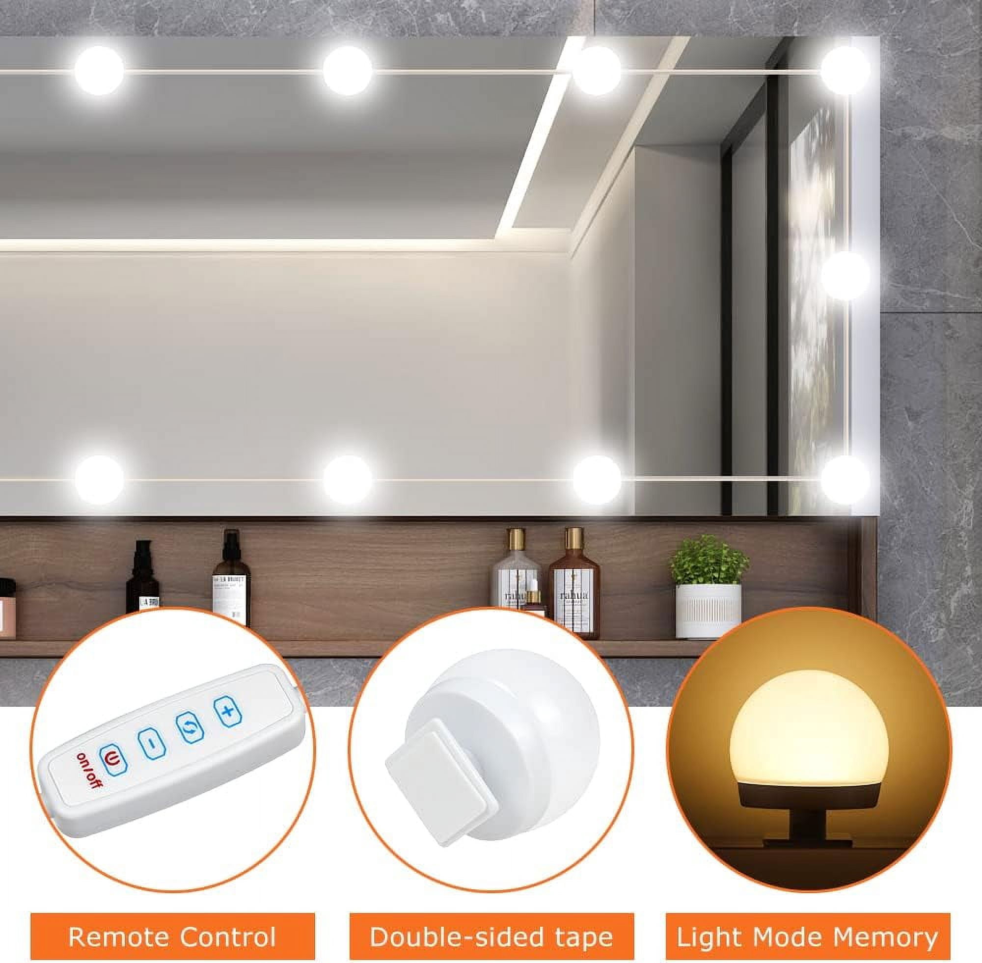 Hollywood Vanity Mirror Lights 10 LED Bulbs 3 Color Dimmable Mirror