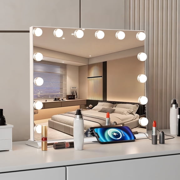 Hollywood Vanity Mirror with Lights, Lighted Makeup Mirror with 14 LED Bulbs, Vanity Makeup Mirrors with Lights for Mother's Day Gift, USB Charging Port Touch Control & 10X Magnification Mirror