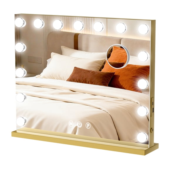 Hollywood Vanity Mirror with Lights, Make Up Lighted Mirror, Wrought Iron Frame, USB Charging Port,Touch Control, Adjustable Brightness, Smart Beauty Mirror（L: 22.83", W: 4.72", H: 19.29"）(White)
