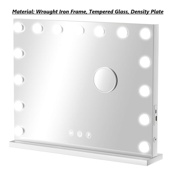 Hollywood Vanity Mirror with Lights, Make Up Lighted Mirror, Wrought Iron Frame, USB Charging Port,Touch Control, Adjustable Brightness, Smart Beauty Mirror(L: 22.83", W: 4.72", H: 19.29")(White)
