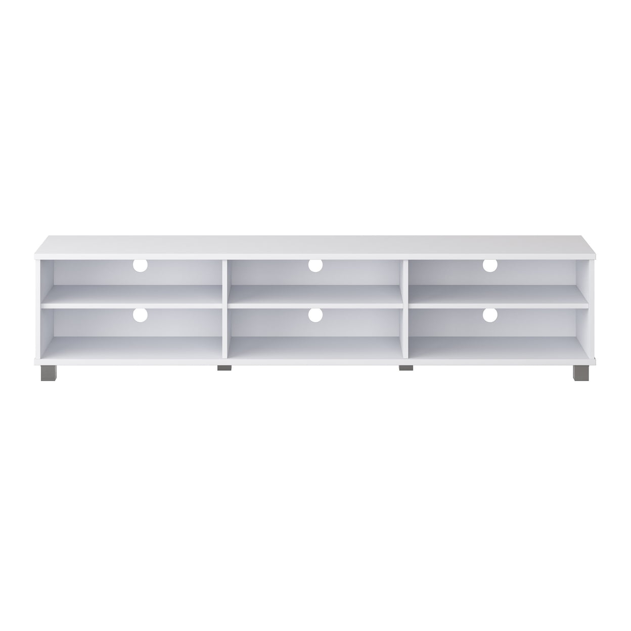 Modern White and Silver 78" TV Stand with Open Shelving