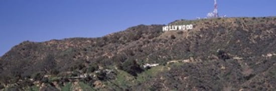 Hollywood sign on a hill Hollywood Hills Hollywood Los Angeles California USA Canvas Art - Panoramic Images (36 x 12)