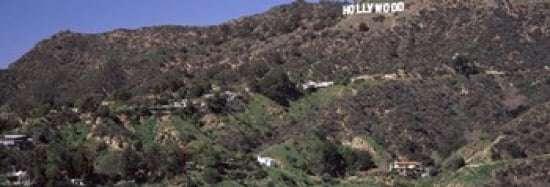 Hollywood sign on a hill Hollywood Hills Hollywood Los Angeles California USA Canvas Art - Panoramic Images (36 x 13)